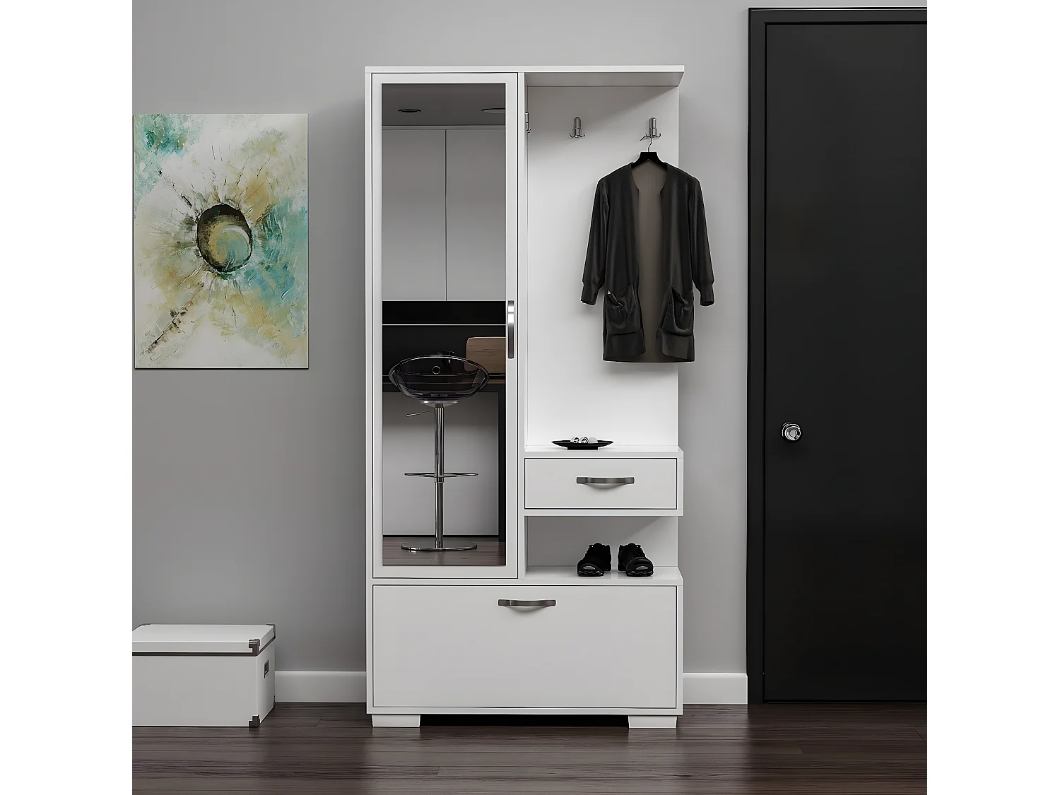Mueble de Entrada Alda, Blanco, 90x35x184 cm, EPIKASA