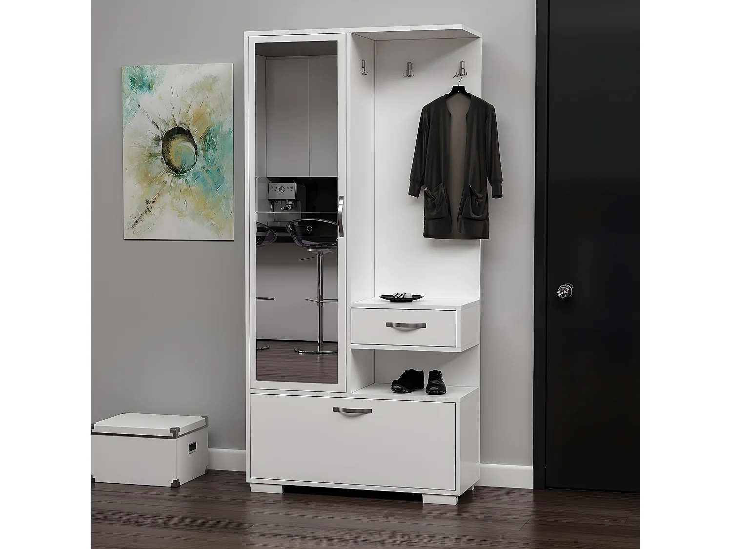 Mueble de Entrada Alda, Blanco, 90x35x184 cm, EPIKASA