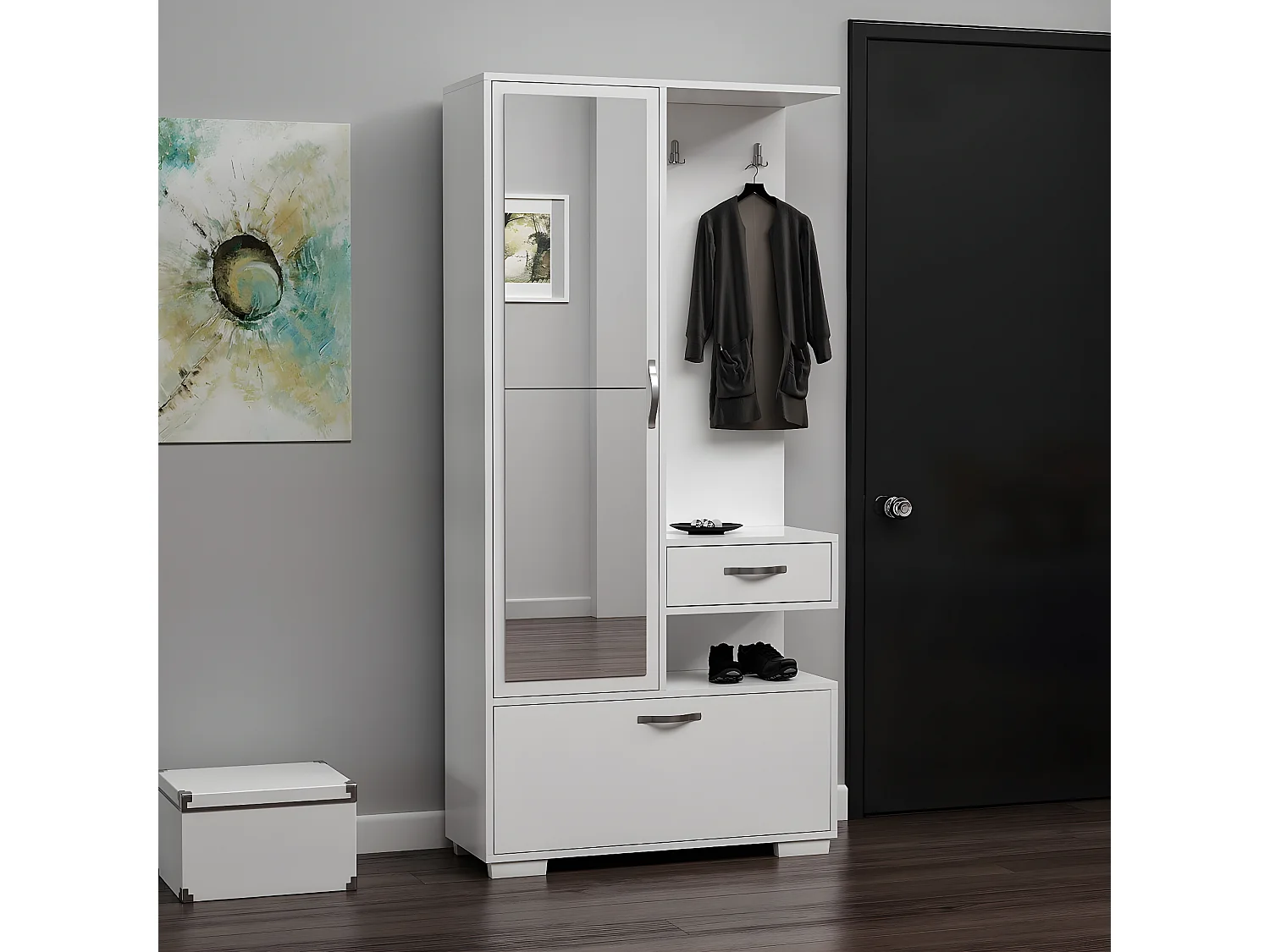 Mueble de Entrada Alda, Blanco, 90x35x184 cm, EPIKASA