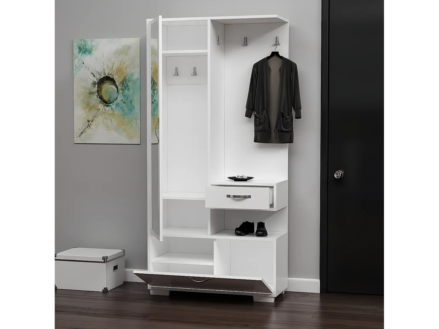 Mueble de Entrada Alda, Blanco, 90x35x184 cm, EPIKASA