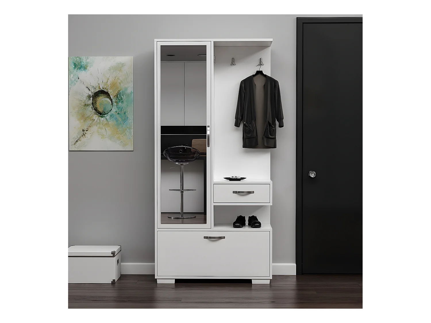 Meuble d'Entrée Alda, Blanc, 90x35x184 cm, EPIKASA