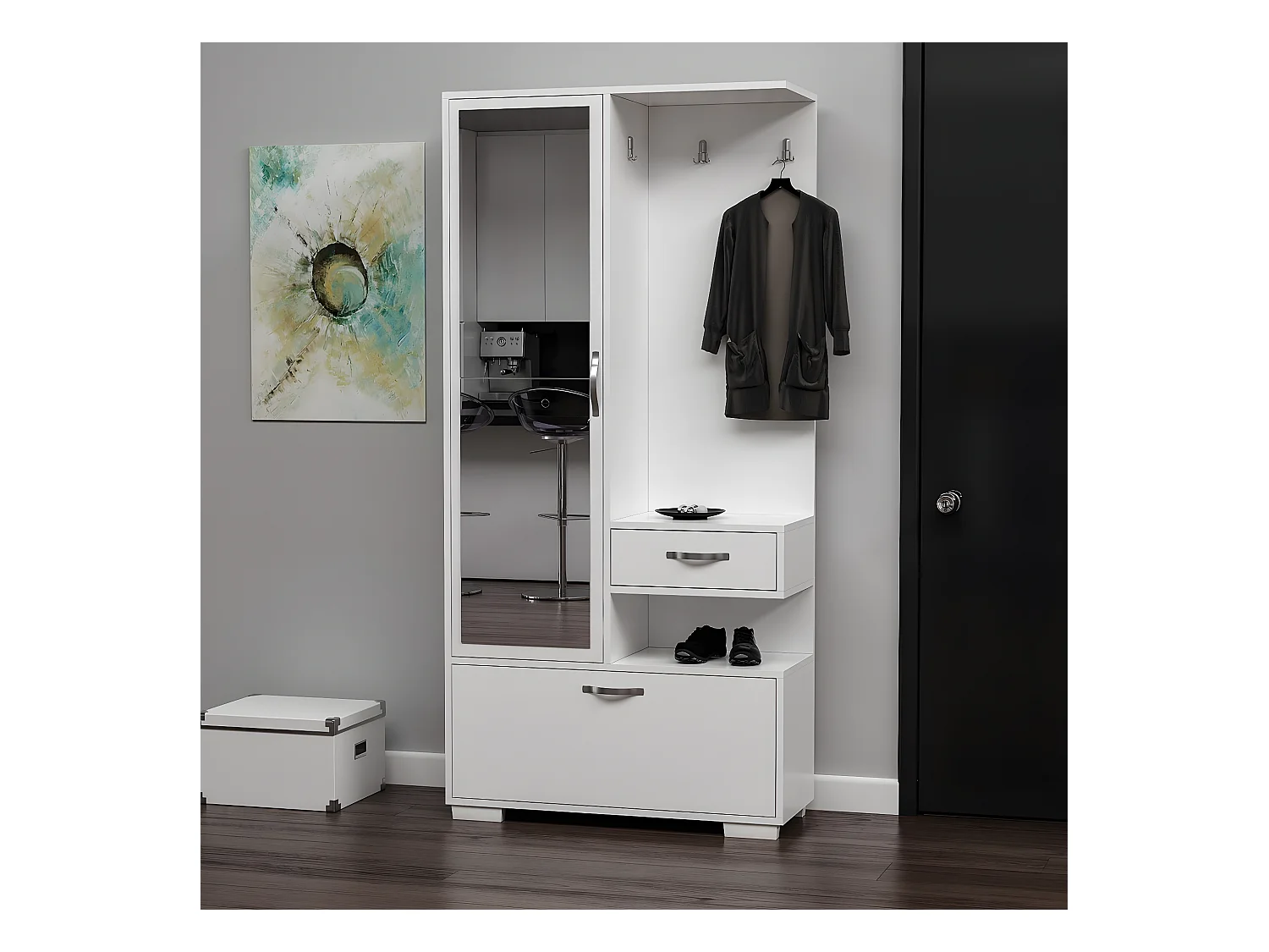 Meuble d'Entrée Alda, Blanc, 90x35x184 cm, EPIKASA