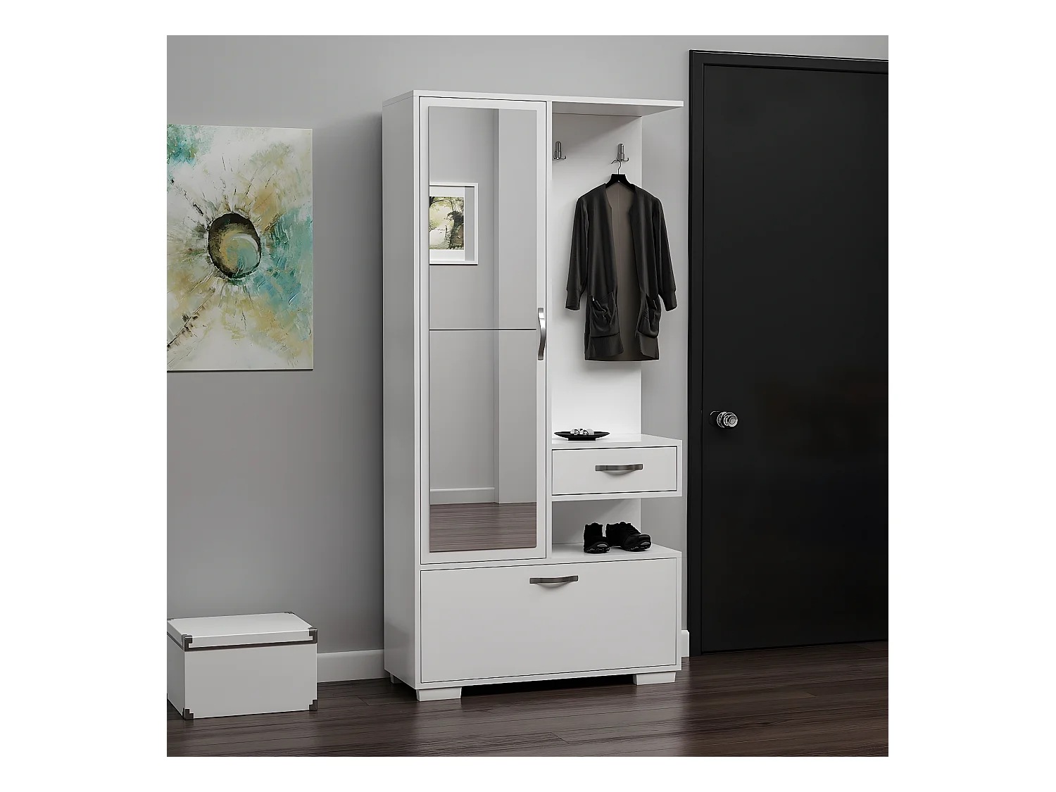 Meuble d'Entrée Alda, Blanc, 90x35x184 cm, EPIKASA