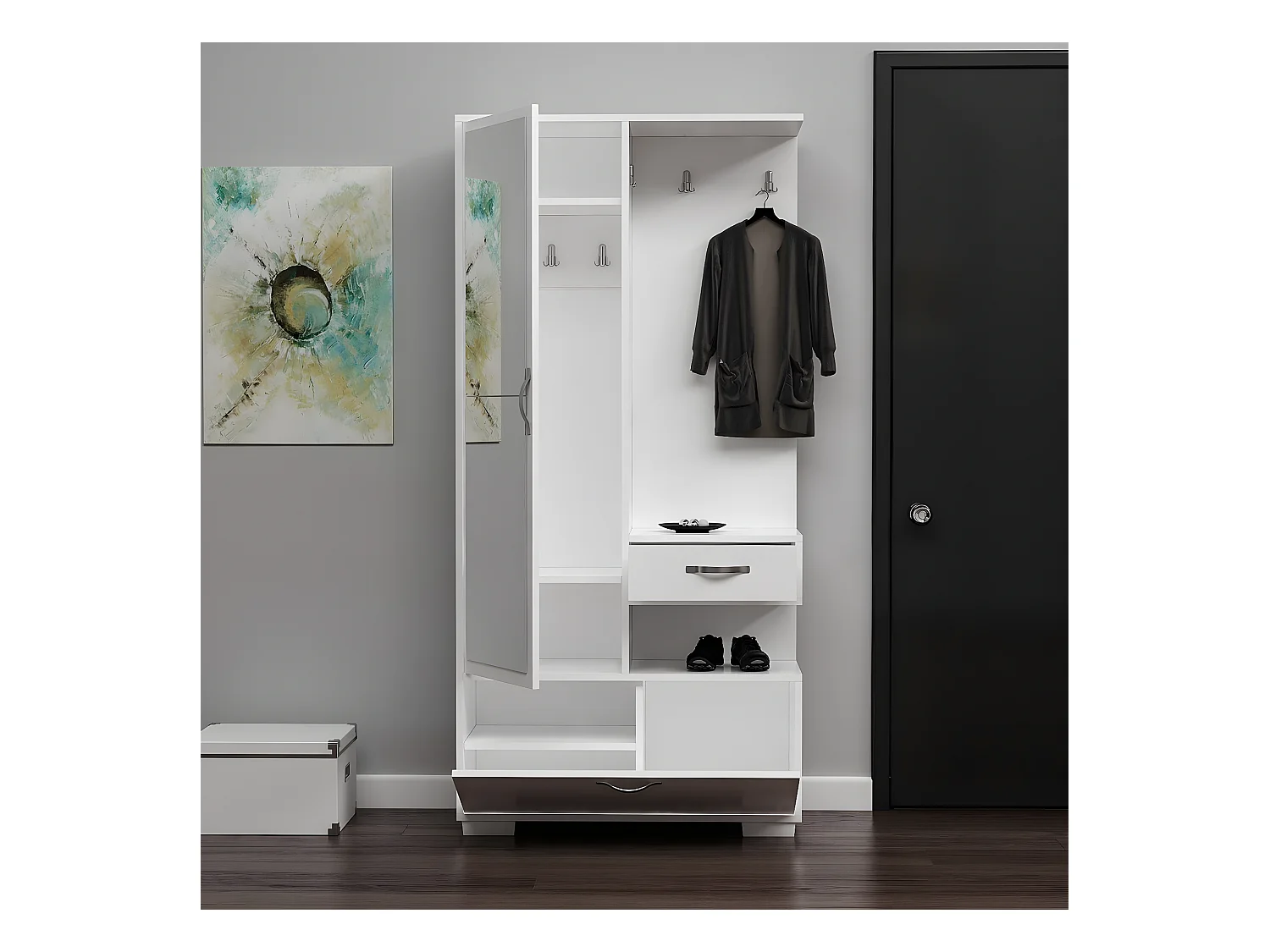 Meuble d'Entrée Alda, Blanc, 90x35x184 cm, EPIKASA