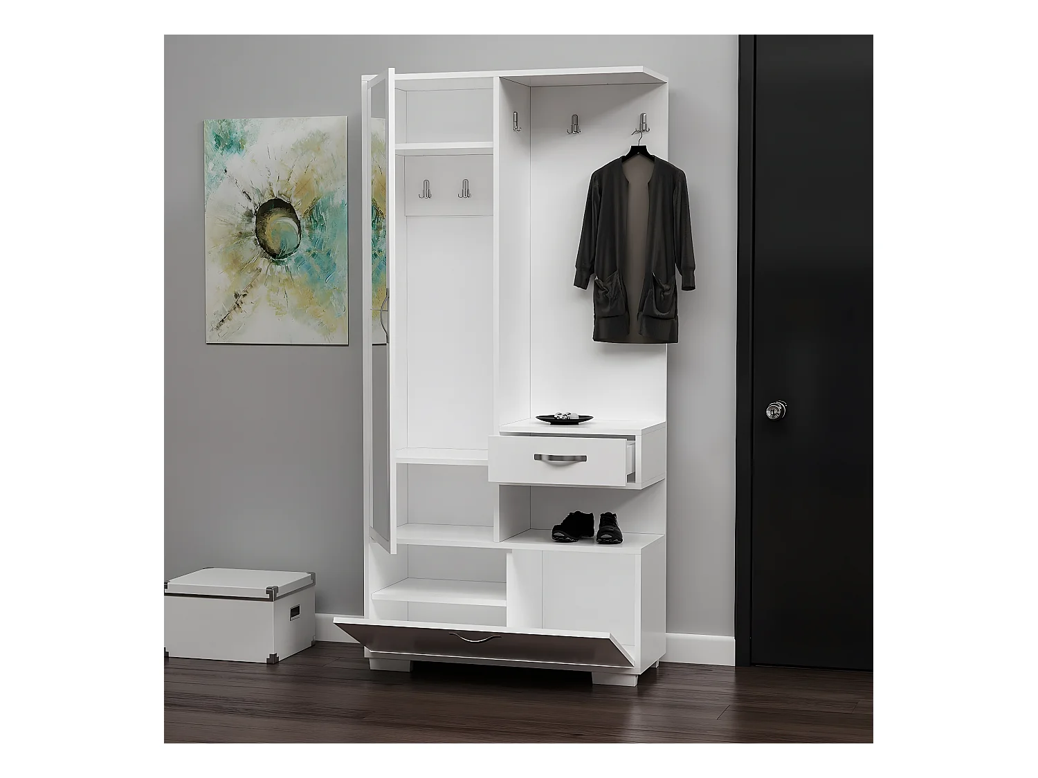 Meuble d'Entrée Alda, Blanc, 90x35x184 cm, EPIKASA