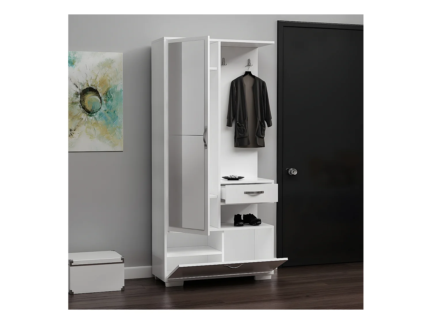 Meuble d'Entrée Alda, Blanc, 90x35x184 cm, EPIKASA