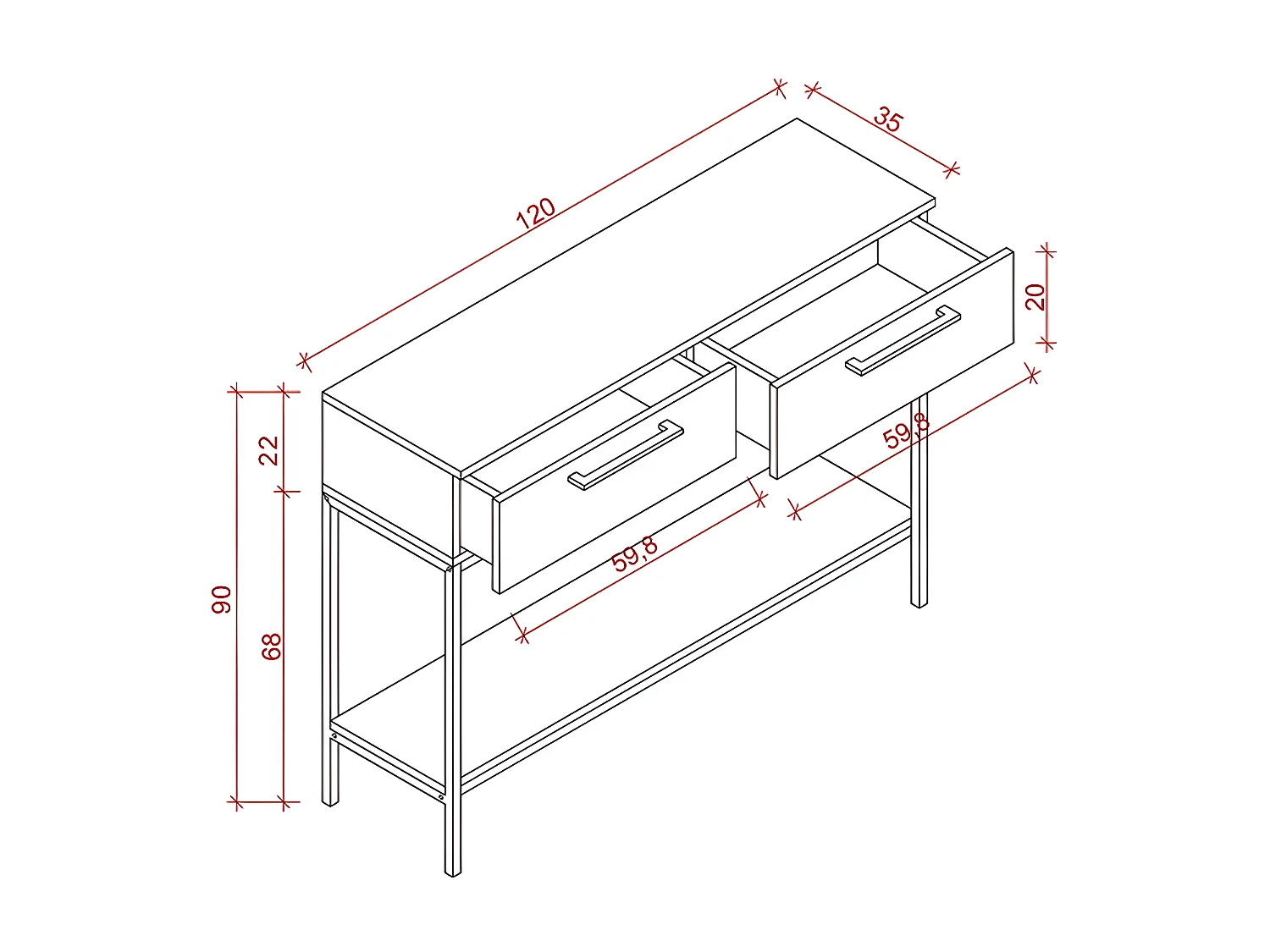 Table Console Volga, Anthracite, 120x35x90 cm, EPIKASA
