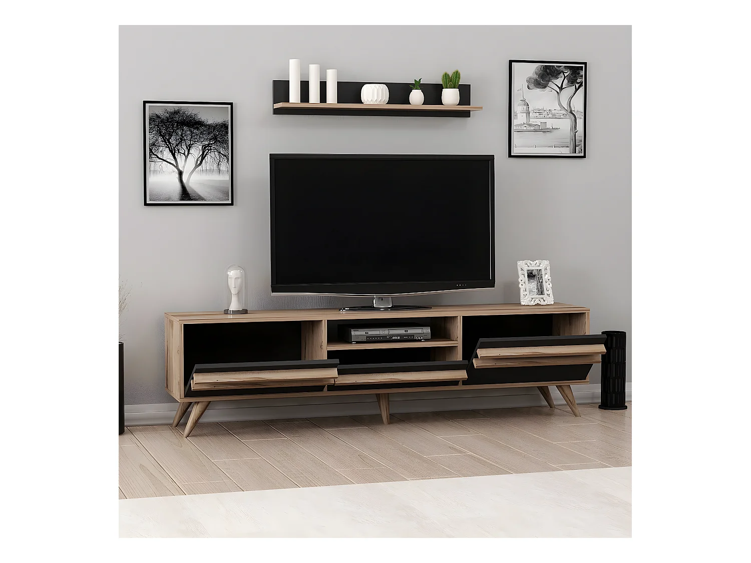 TV-Meubel Hira - Zwart - 180x35x48 cm - EPIKASA