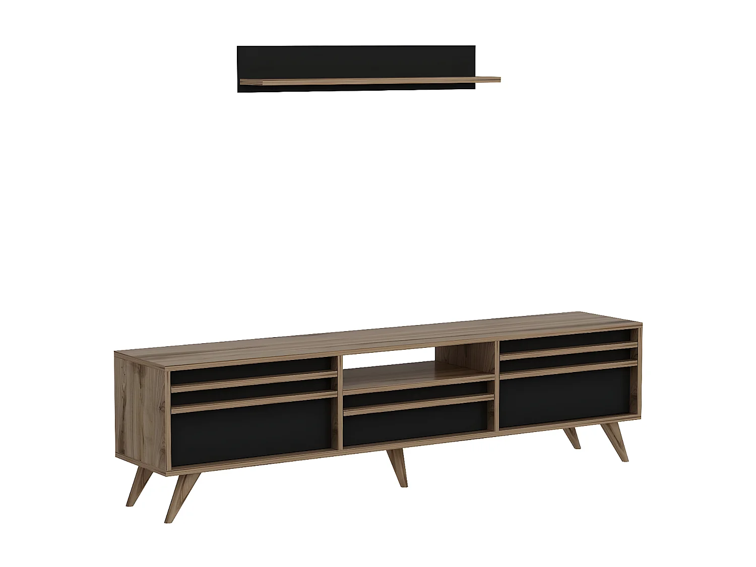 Meuble TV Hira, Noir, 180x35x48 cm, EPIKASA