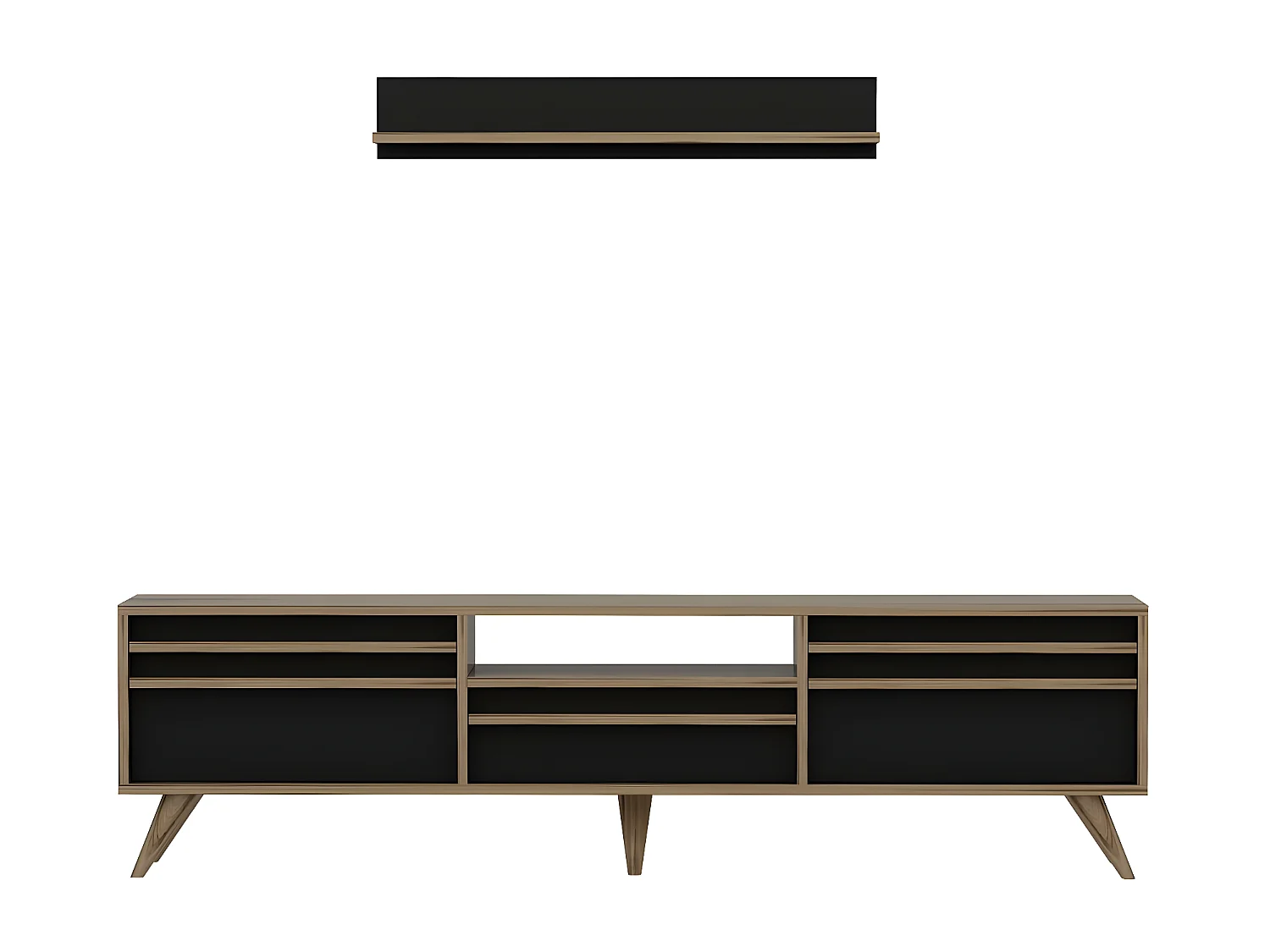 Meuble TV Hira, Noir, 180x35x48 cm, EPIKASA