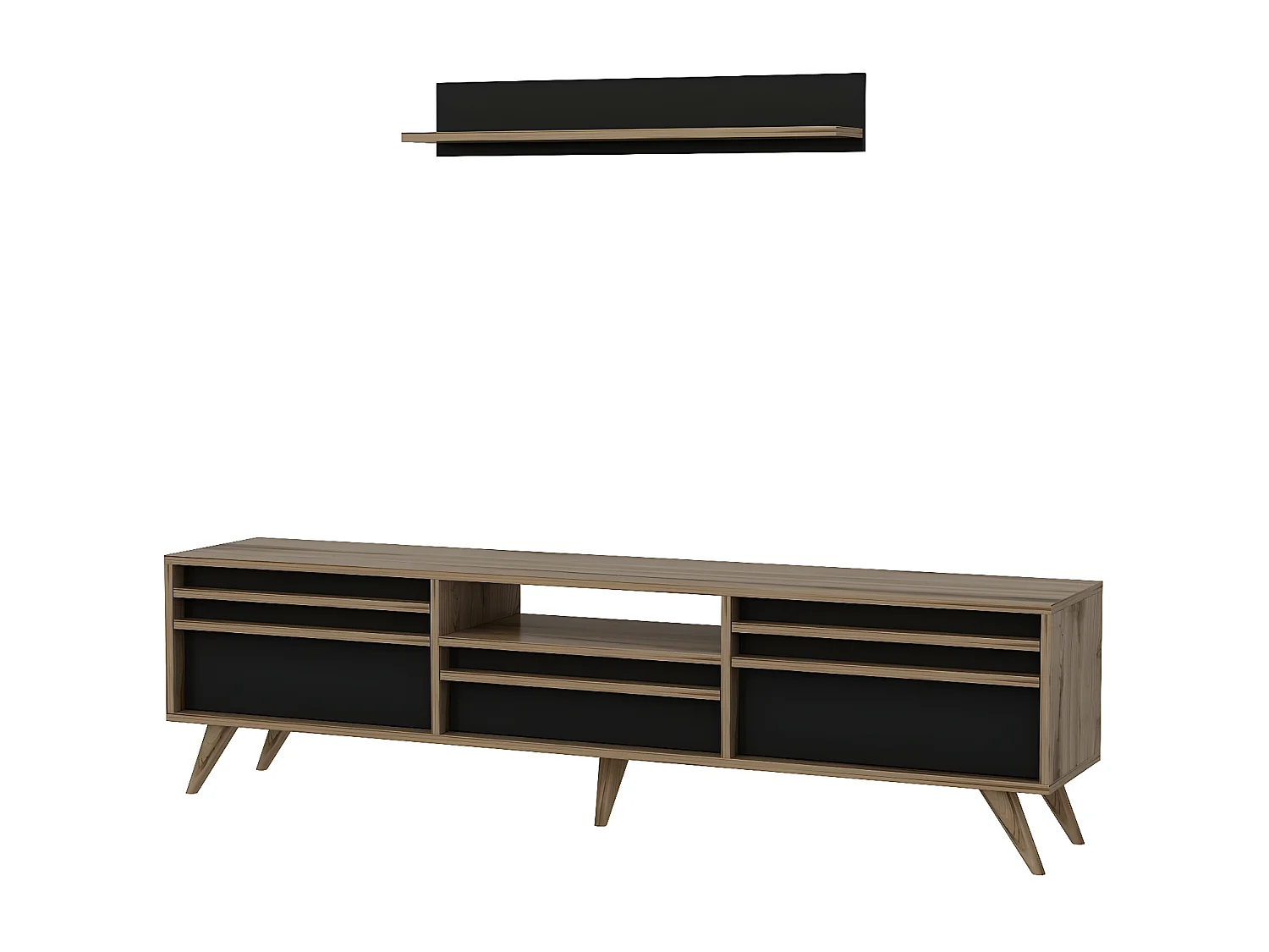 Meuble TV Hira, Noir, 180x35x48 cm, EPIKASA