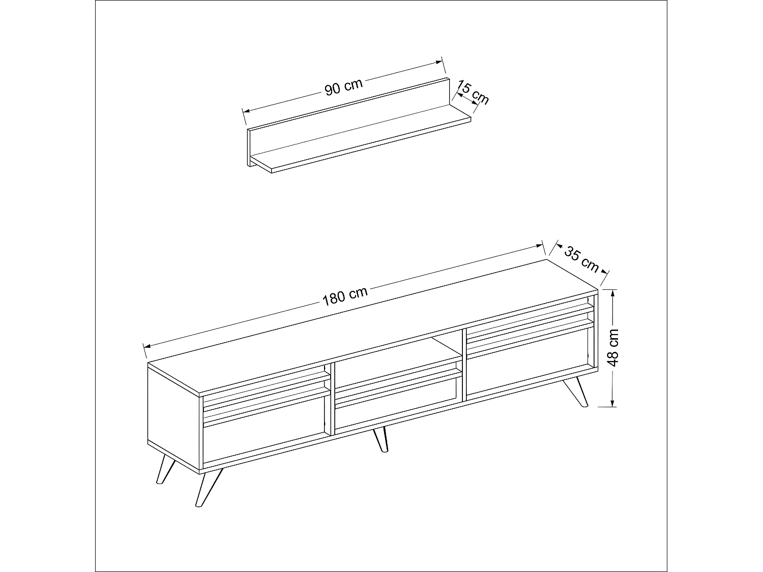 Meuble TV Hira, Noir, 180x35x48 cm, EPIKASA