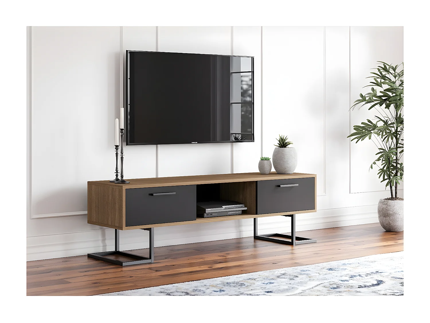 Meuble TV Full Moon, Noir, 150x40x45 cm, EPIKASA