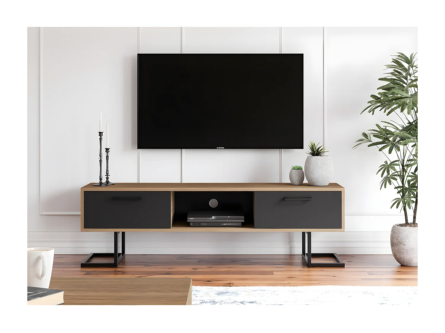 Meuble TV Full Moon, Noir, 150x40x45 cm, EPIKASA