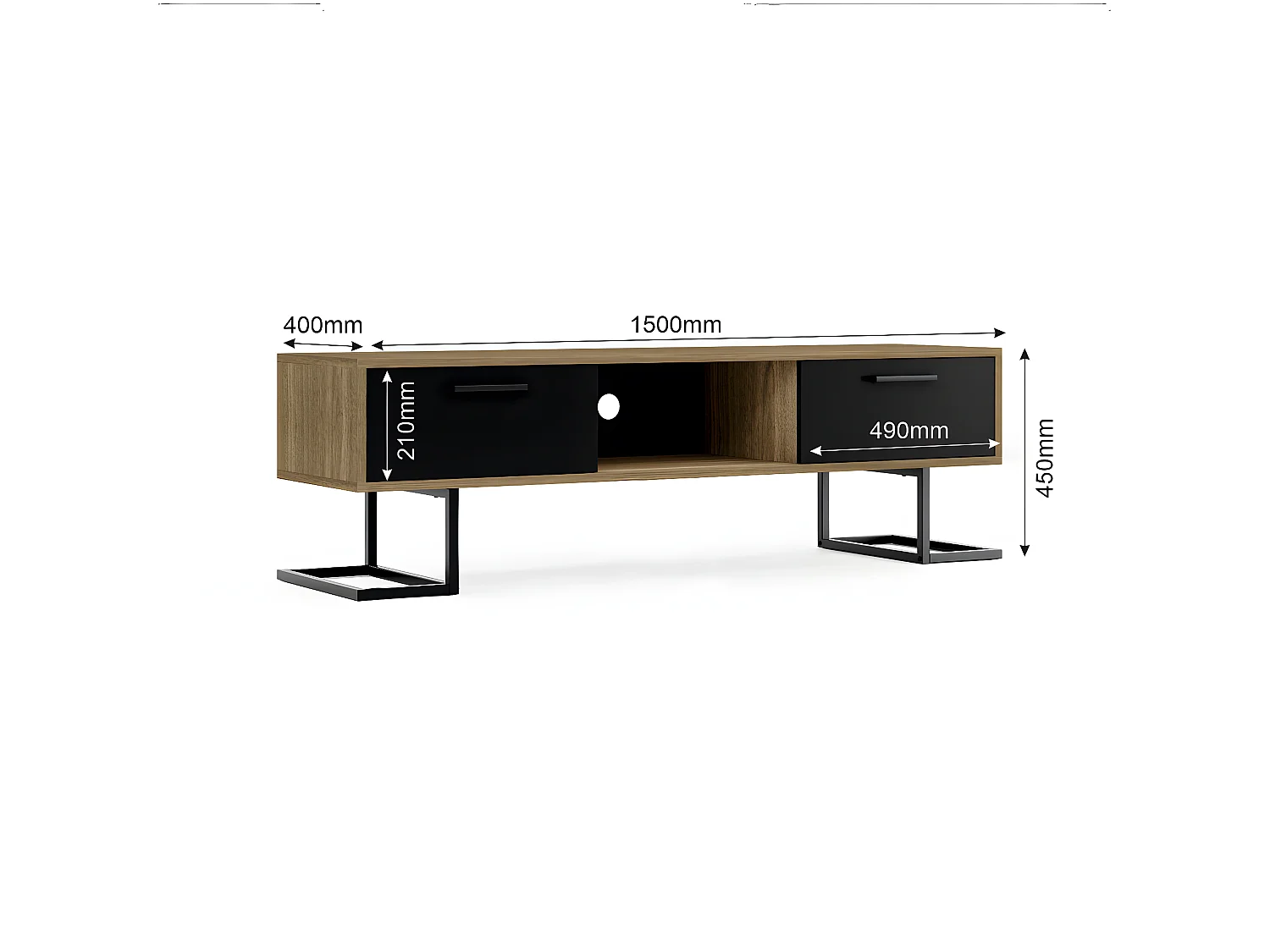 Meuble TV Full Moon, Noir, 150x40x45 cm, EPIKASA