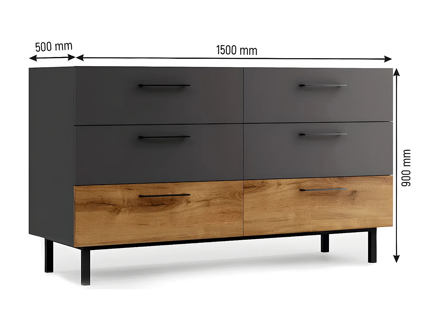 Ladekast Volga - Antraciet - 150x49,8x90 cm - EPIKASA