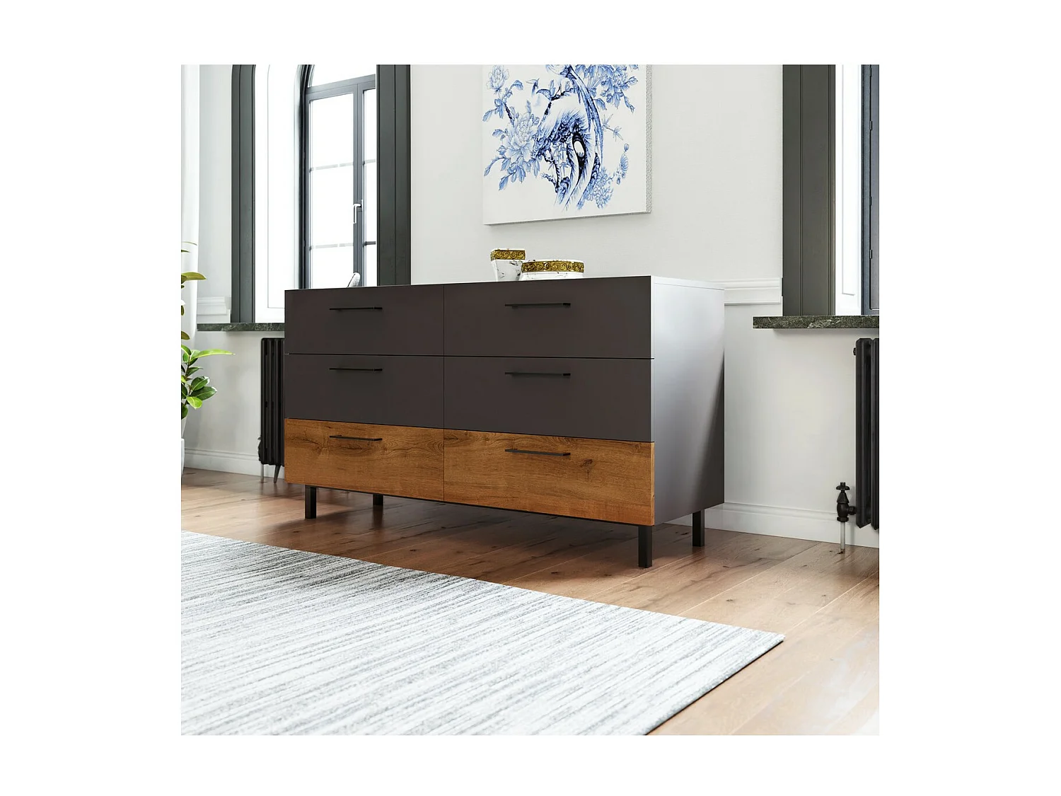 Commode à Tiroirs Volga, Anthracite, 150x49,8x90 cm, EPIKASA