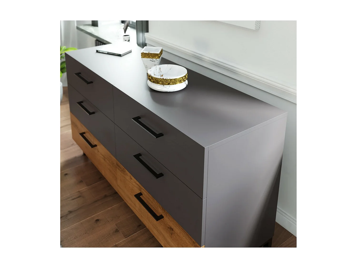 Commode à Tiroirs Volga, Anthracite, 150x49,8x90 cm, EPIKASA