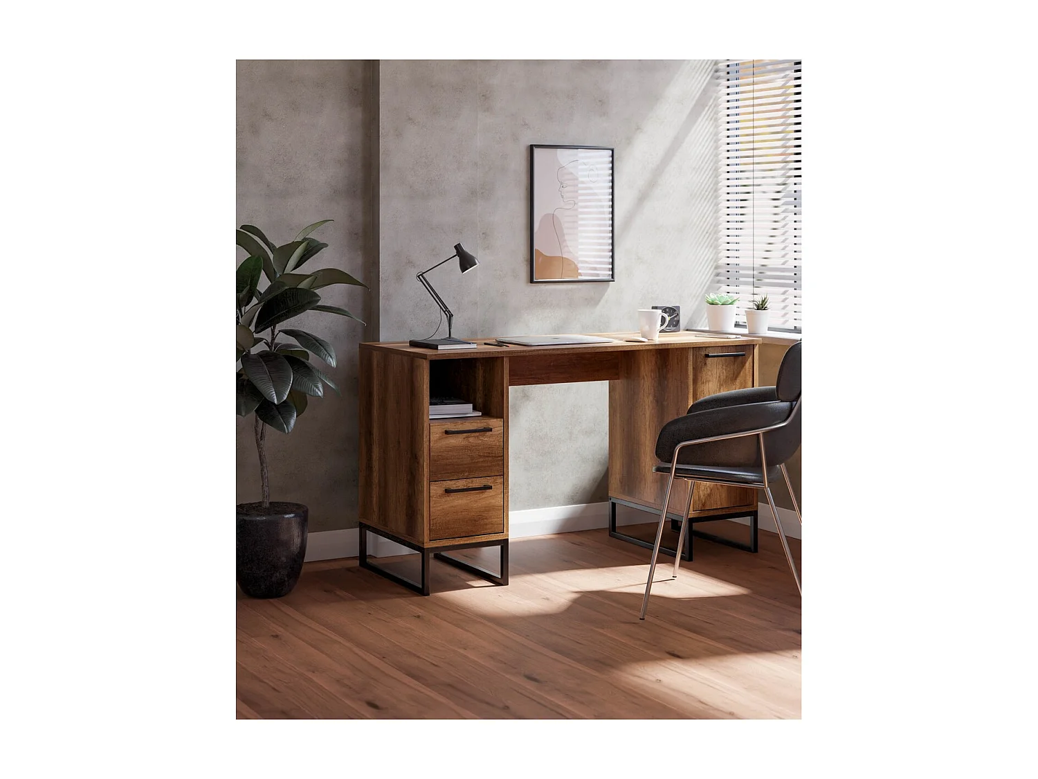 Bureau Moderne Yukon, Noyer, 130x50x75 cm, EPIKASA