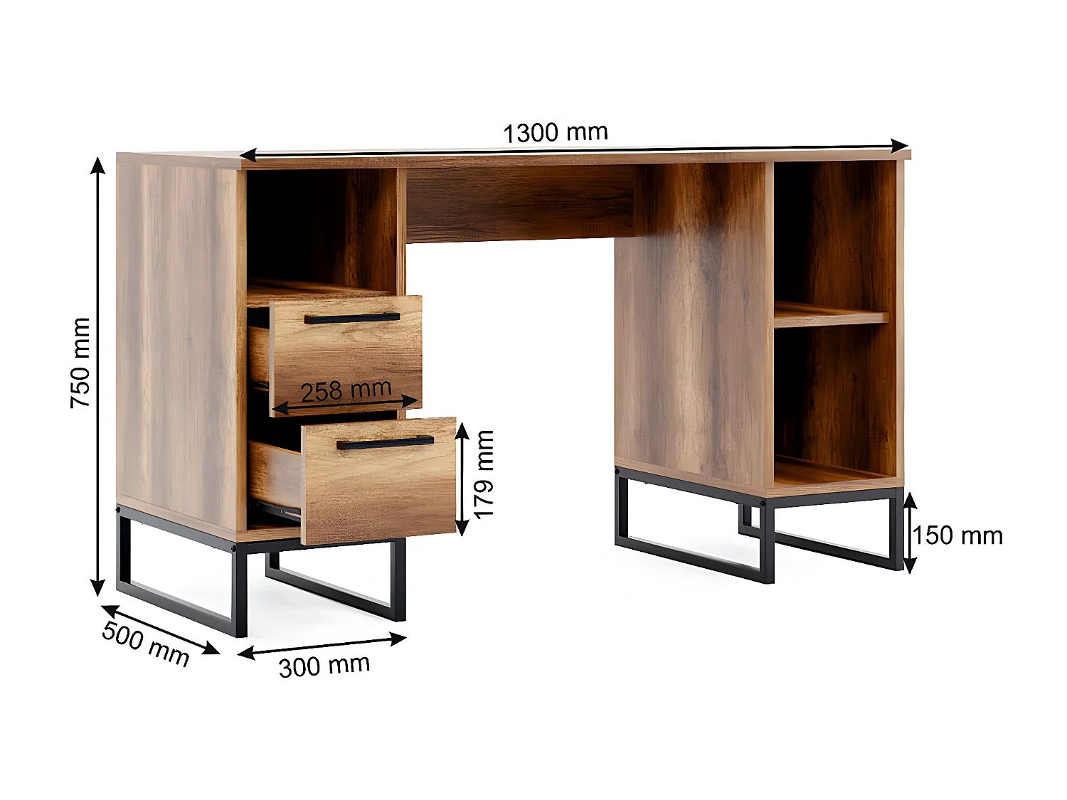 Bureau Moderne Yukon, Noyer, 130x50x75 cm, EPIKASA