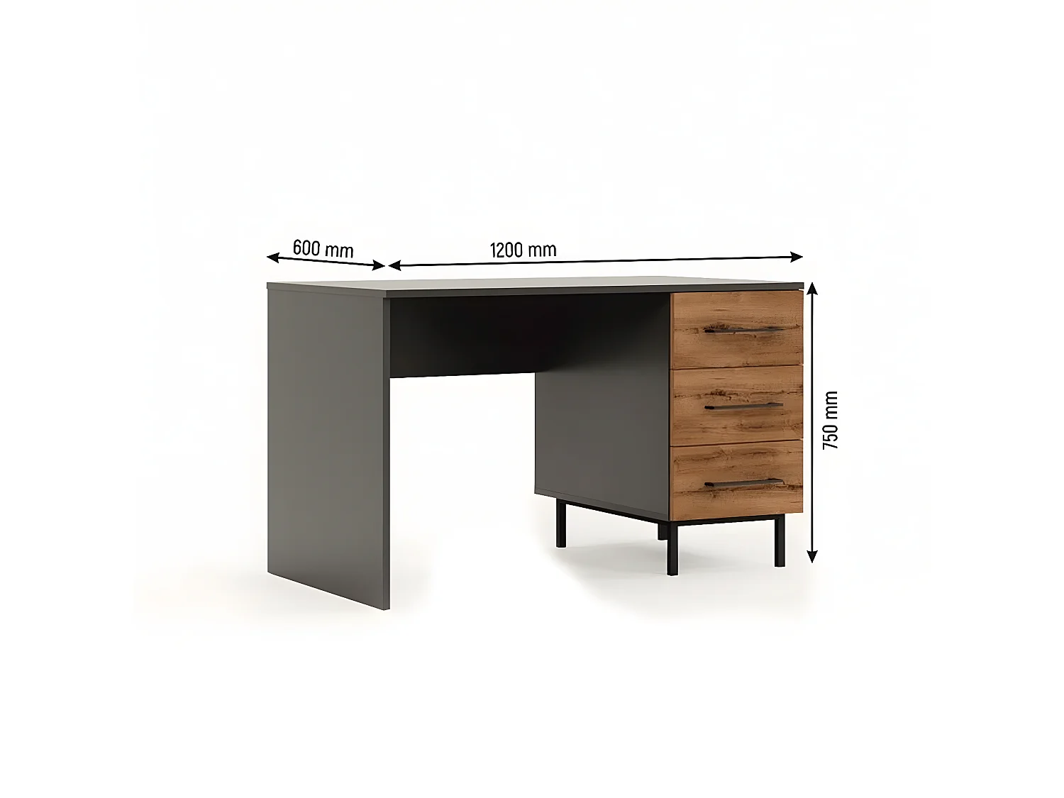 Bureau Moderne Volga, Anthracite, 120x60x75 cm, EPIKASA