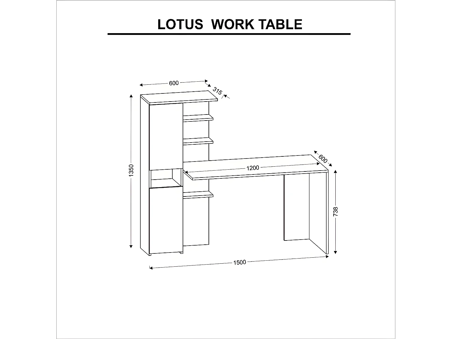 Bureau Lotusbloem - Walnoot - 150x60x135 cm - EPIKASA