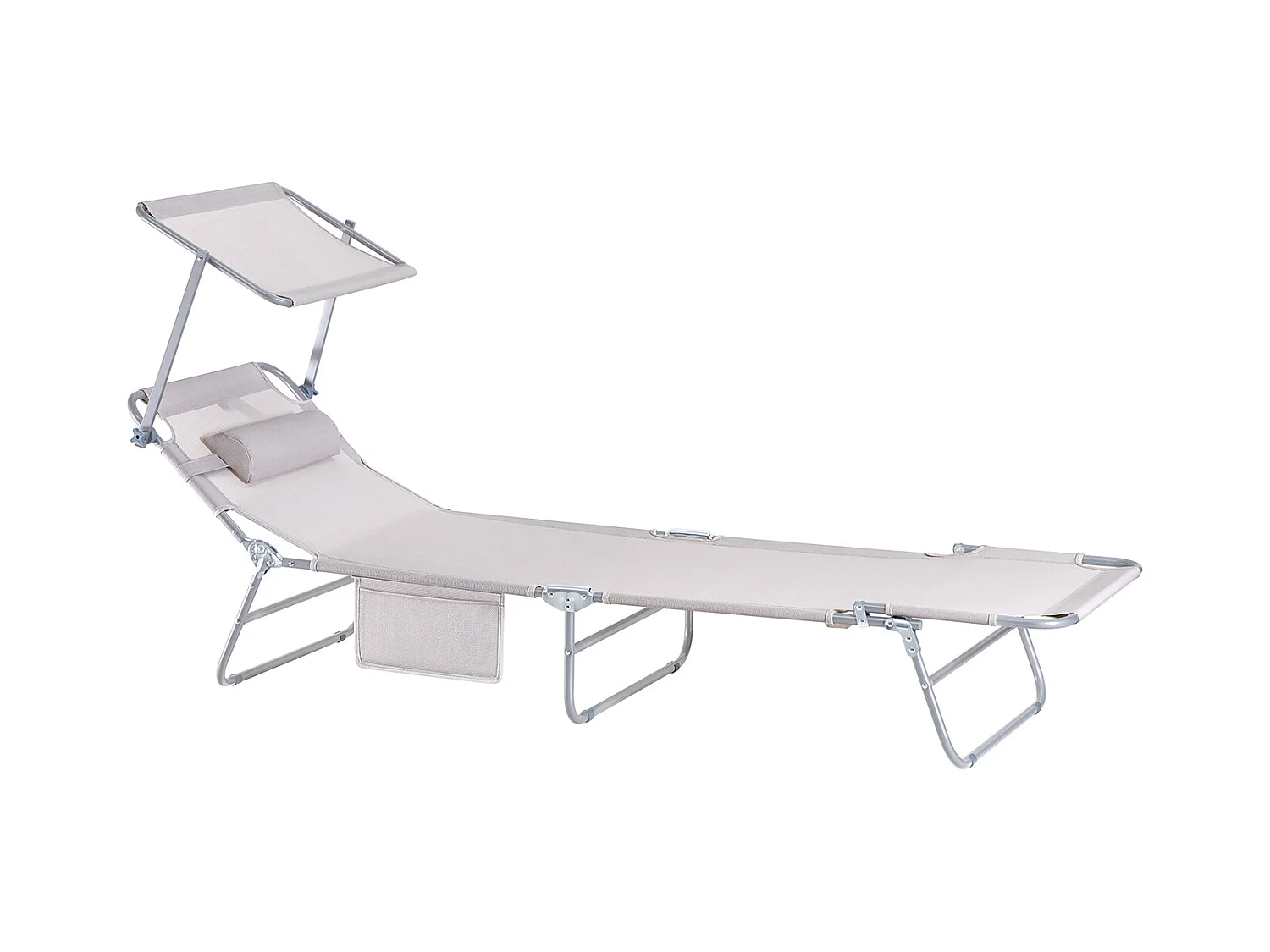 SoBuy OGS48-MI ligstoel, opvouwbare ontspanningsligstoel, verstelbare, opvouwbare en verstelbare campingstoel met zonnescherm - Beige