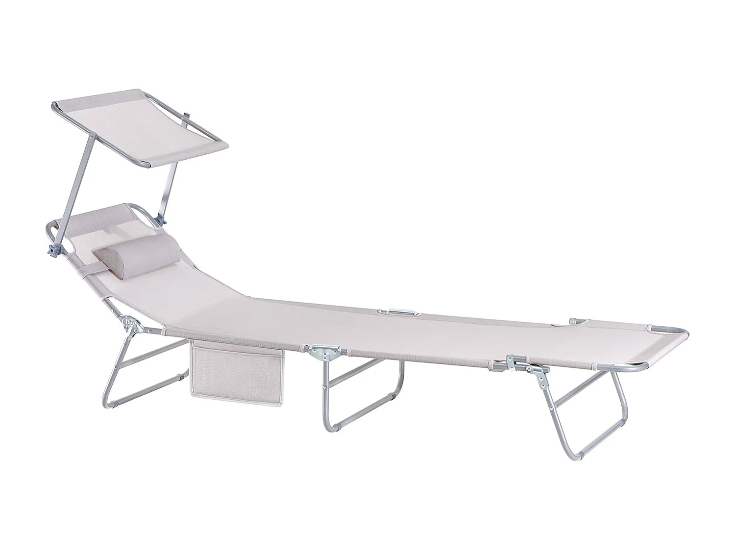 SoBuy OGS48-MI ligstoel, opvouwbare ontspanningsligstoel, verstelbare, opvouwbare en verstelbare campingstoel met zonnescherm - Beige