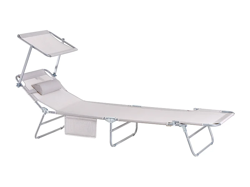 SoBuy OGS48-MI ligstoel, opvouwbare ontspanningsligstoel, verstelbare, opvouwbare en verstelbare campingstoel met zonnescherm - Beige