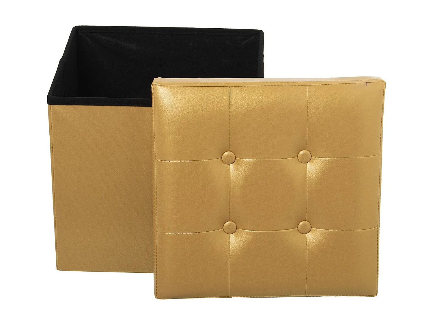 PUF PLEGABLE POLIPIEL DORADO ALMACENAJE  38X38CM  Entrega  gratis en domicilio