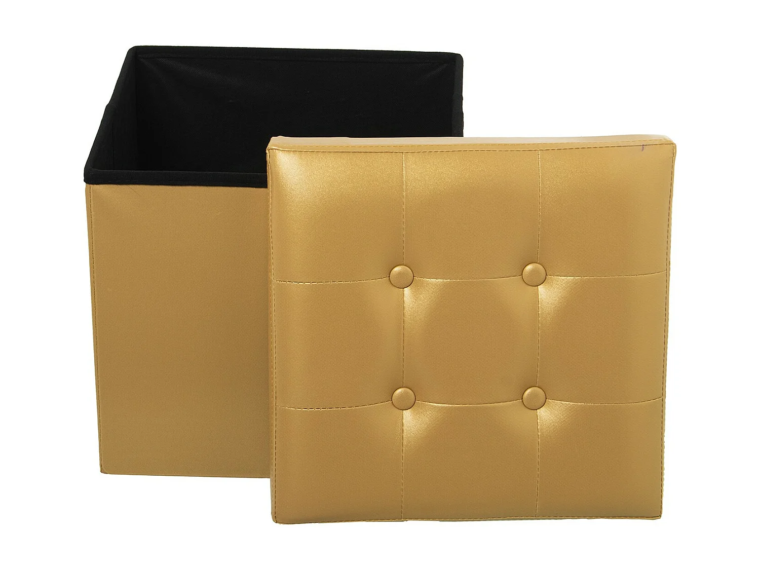 PUF PLEGABLE POLIPIEL DORADO ALMACENAJE  38X38CM  Entrega  gratis en domicilio