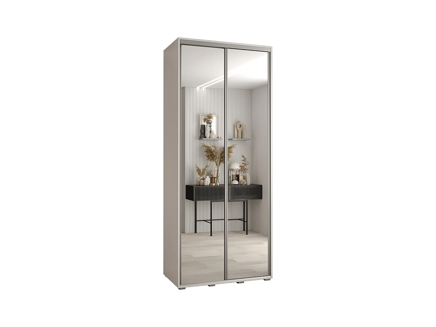 ARMOIRE DAVOS 2 À PORTES COULISSANTES 235,2/110/60 2 portes (Blanc/Blanc/Argent)