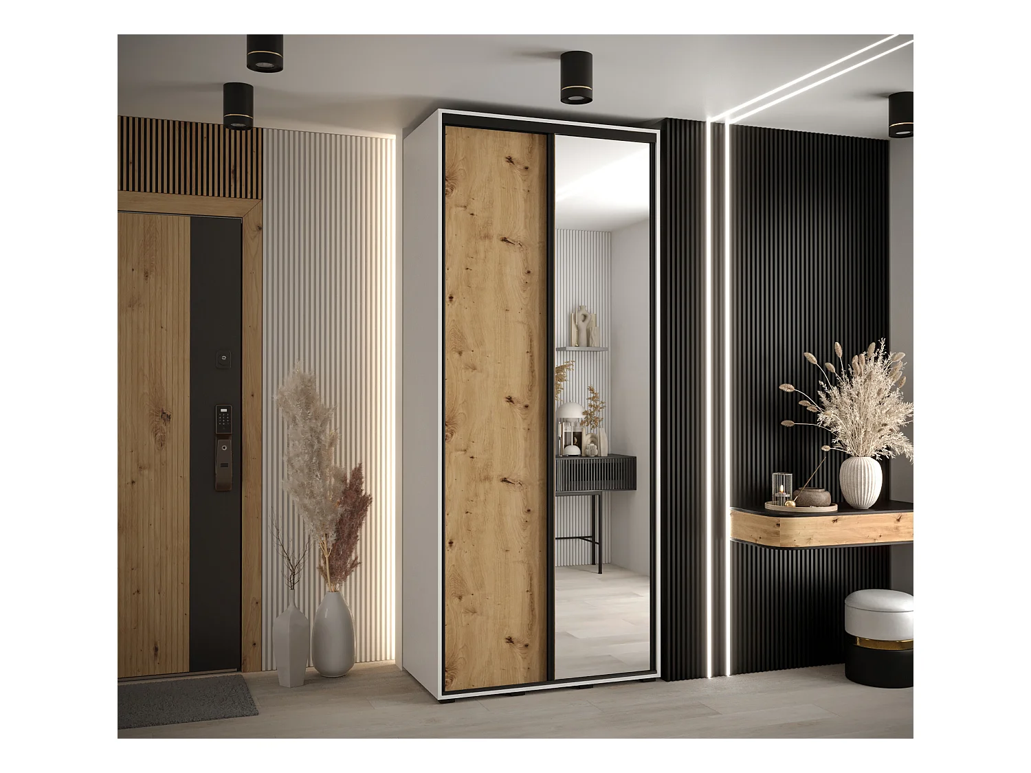ARMOIRE DAVOS 3 À PORTES COULISSANTES 235,2/120/60 2 portes (Blanc/Artisan/Noir)