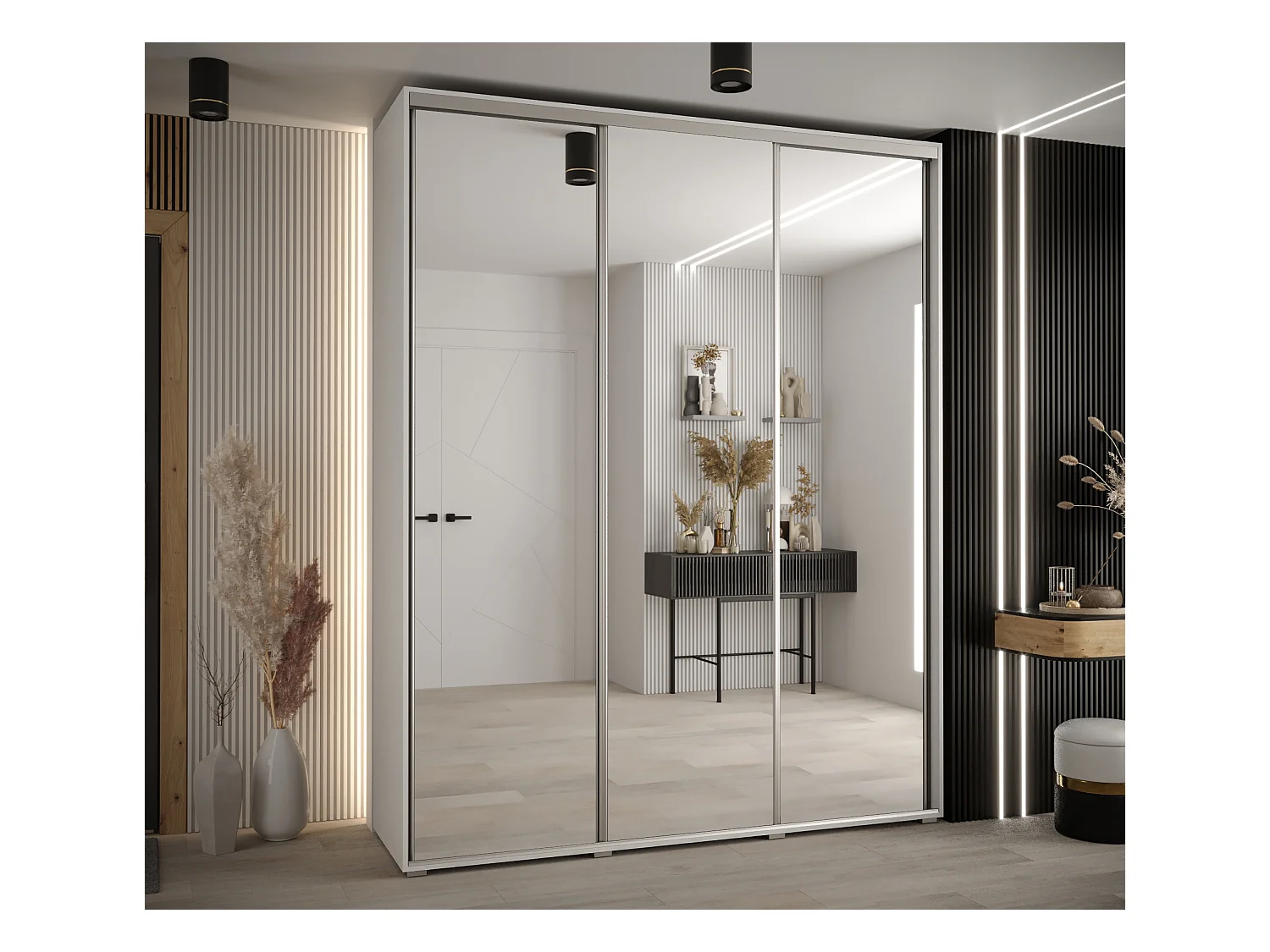 ARMOIRE DAVOS 2 À PORTES COULISSANTES 235,2/190/45 3 portes (Blanc/Blanc/Argent)