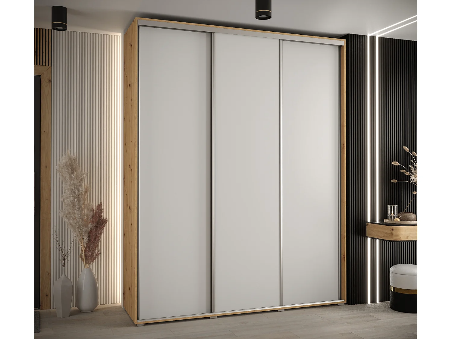 ARMOIRE DAVOS 1 À PORTES COULISSANTES 235,2/190/45 3 portes (Artisan/Blanc/Argent)
