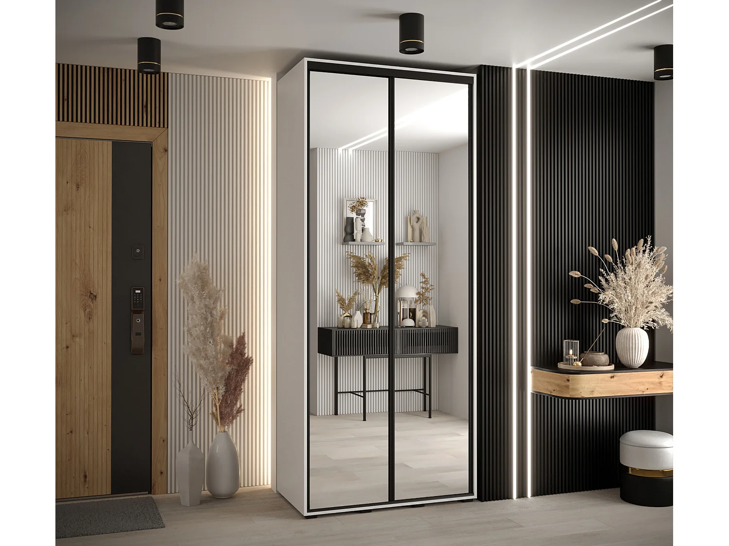 ARMADIO DAVOS 2 AD ANTE SCORREVOLI 235,2/100/45 2 porte (Bianco/Bianco/Nero)