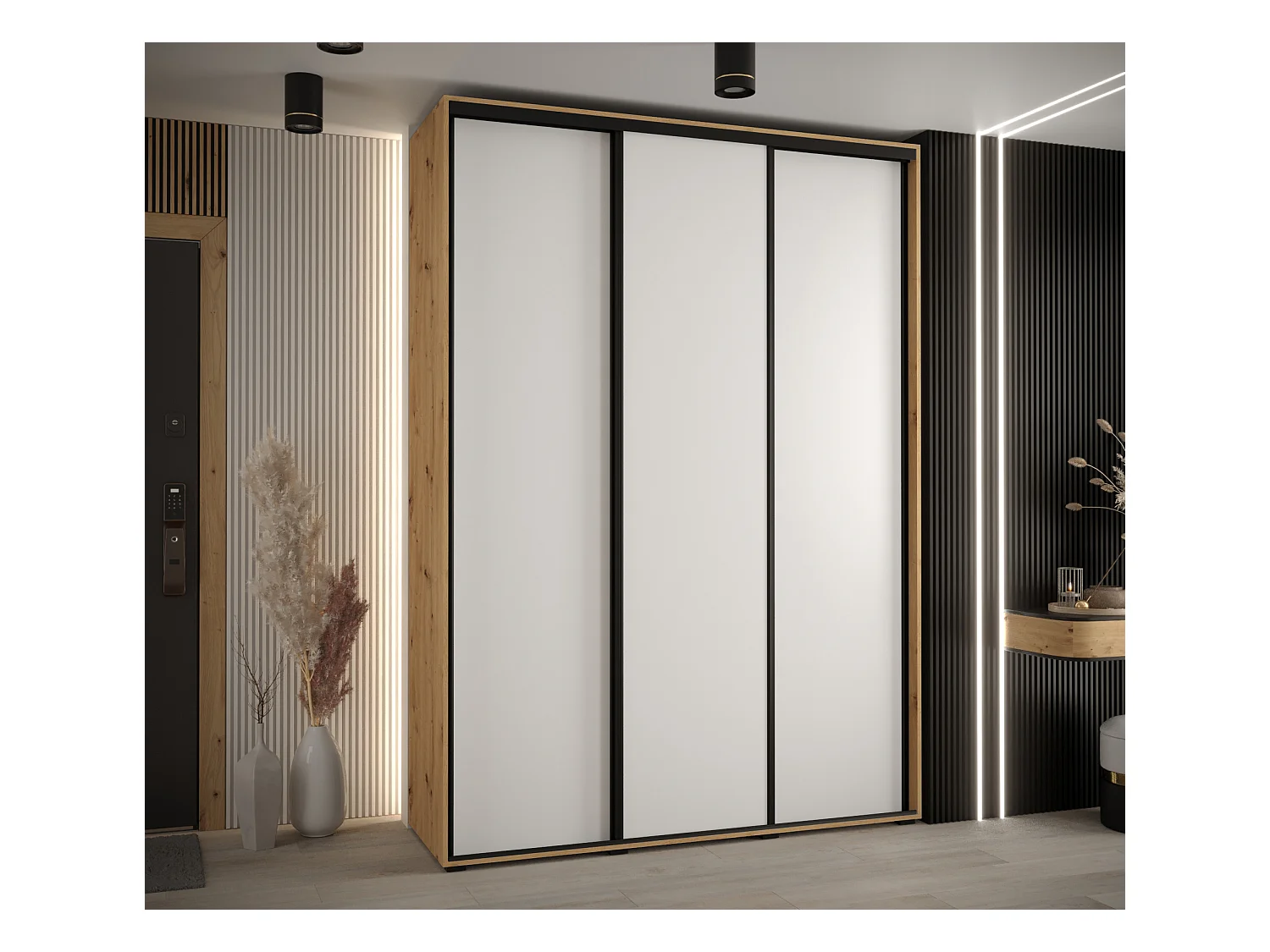 ARMOIRE DAVOS 1 À PORTES COULISSANTES 235,2/170/45 3 portes (Artisan/Blanc/Noir)