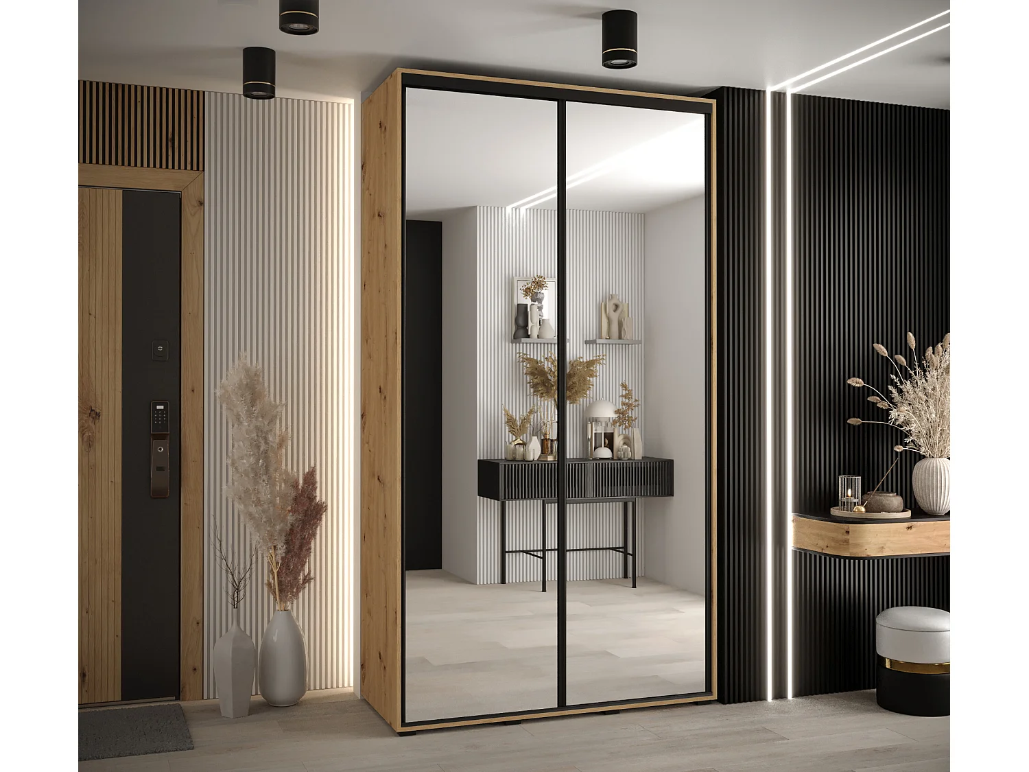 ARMOIRE DAVOS 2 À PORTES COULISSANTES 235,2/140/45 2 portes (Artisan/Artisan/Noir)