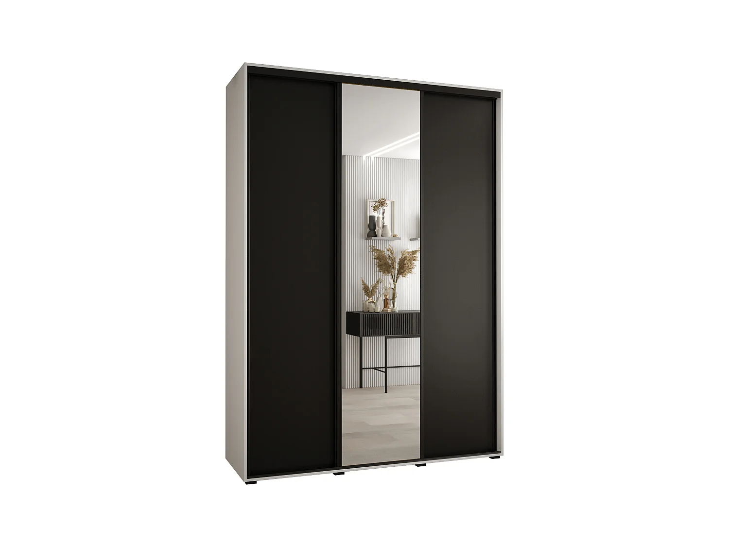 ARMOIRE DAVOS 3 À PORTES COULISSANTES 235,2/180/45 3 portes (Blanc/Noir/Noir)