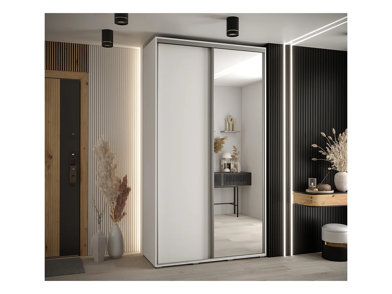 ARMOIRE DAVOS 3 À PORTES COULISSANTES 235,2/130/45 2 portes (Blanc/Blanc/Argent)