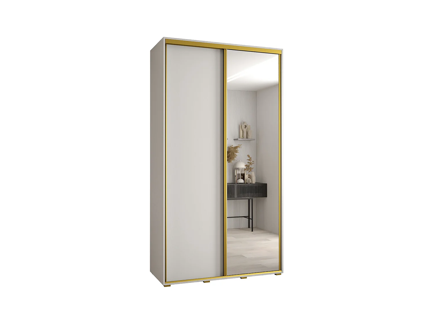 ARMOIRE DAVOS 3 À PORTES COULISSANTES 235,2/140/60 2 portes (Blanc/Blanc/Or)