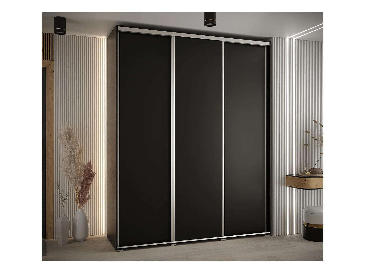 ARMOIRE DAVOS 1 À PORTES COULISSANTES 235,2/190/45 3 portes (Noir/Noir/Argent)