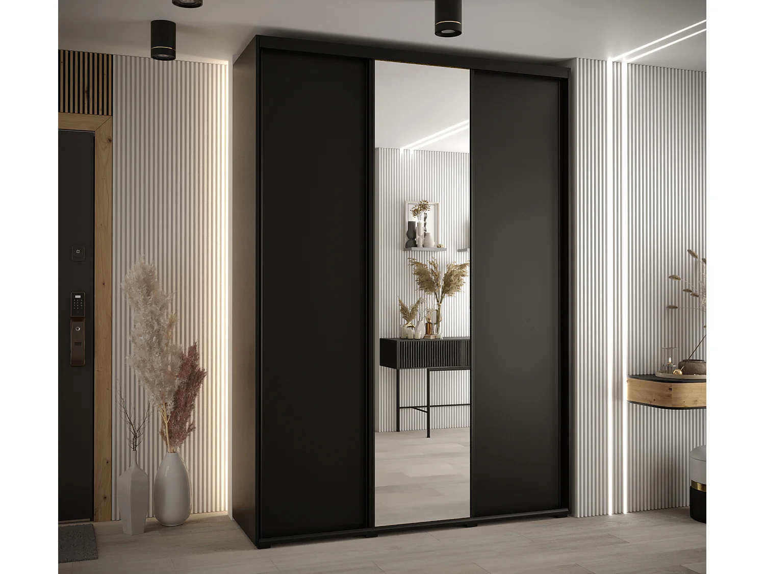 ARMOIRE DAVOS 3 À PORTES COULISSANTES 235,2/170/45 3 portes (Noir/Noir/Noir)