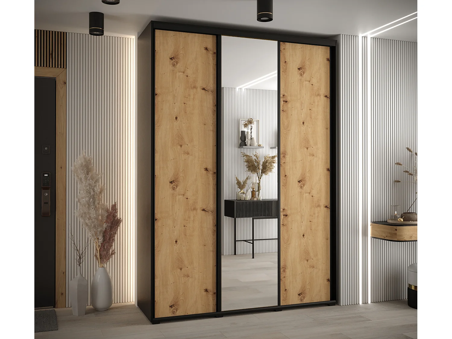 ARMADIO DAVOS 3 AD ANTE SCORREVOLI 235,2/170/45 3 porte (Nero/Artisan/Nero)