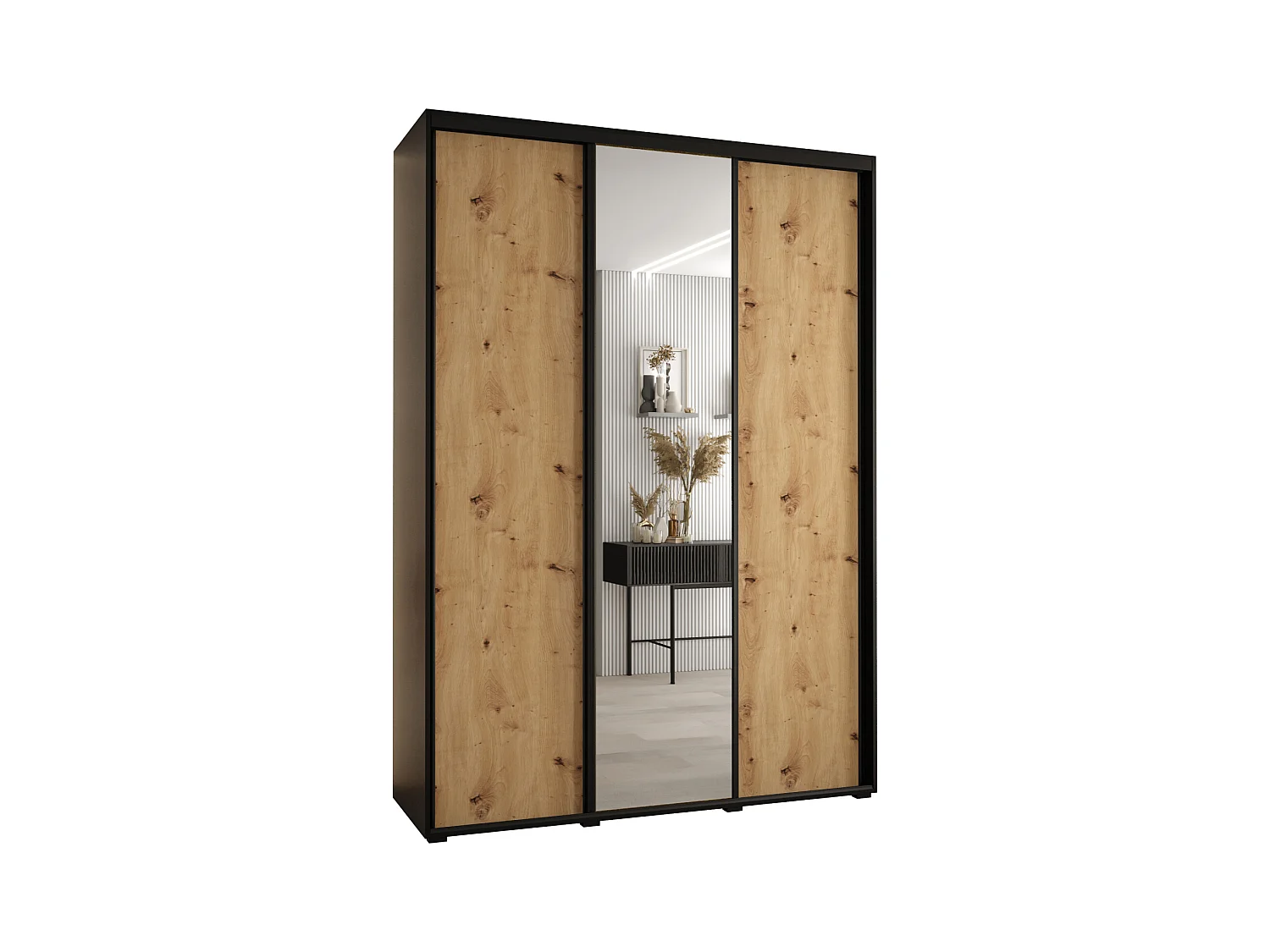 SCHWEBETÜRENSCHRANK DAVOS 3 235,2/170/45 3-türig (Schwarz/Artisan/Schwarz)