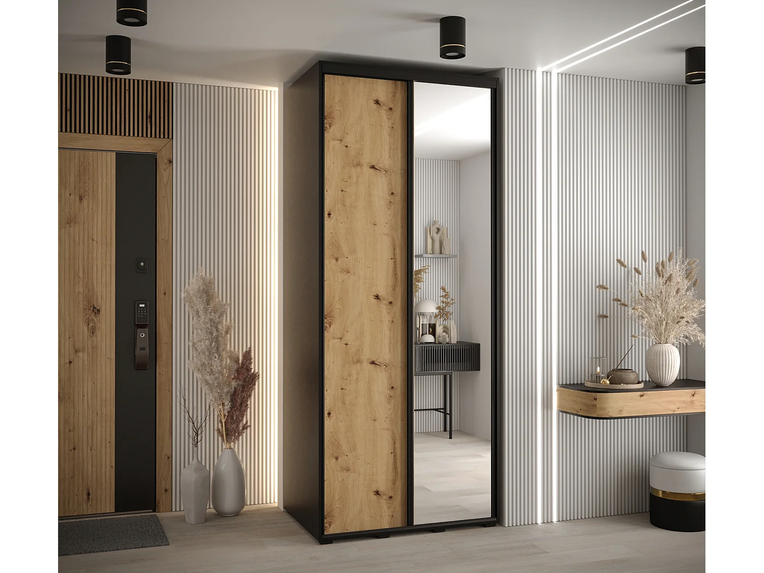 ARMOIRE DAVOS 3 À PORTES COULISSANTES 235,2/110/60 2 portes (Noir/Artisan/Noir)