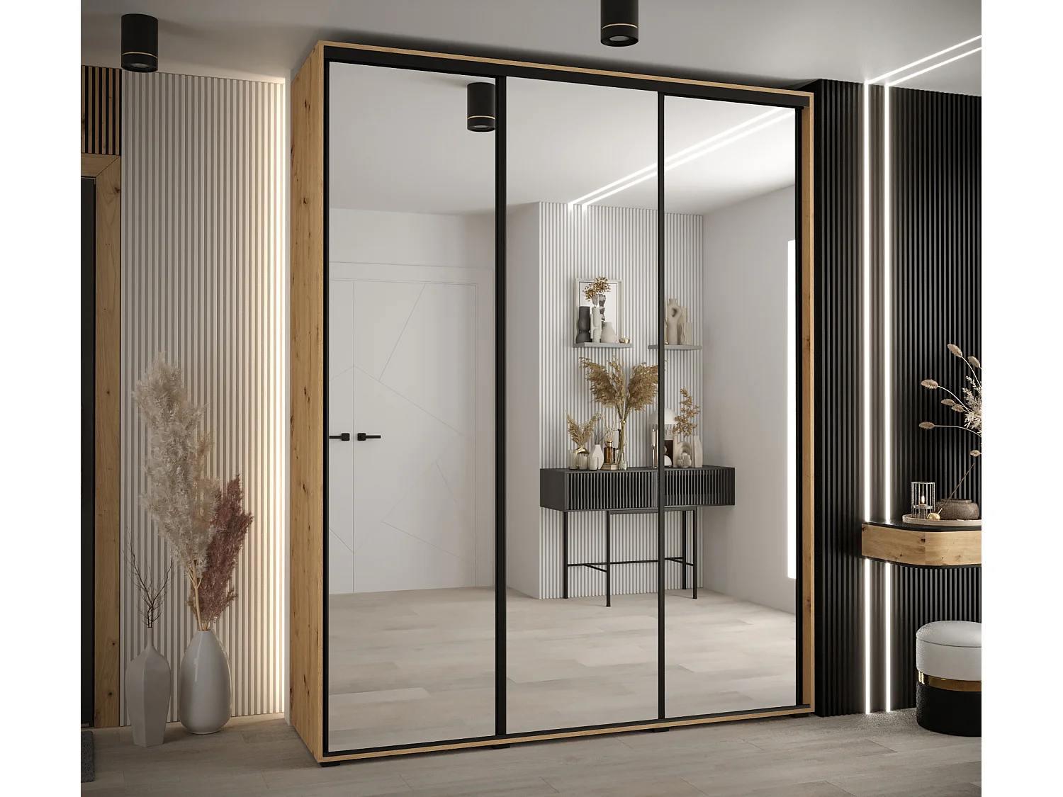 ARMOIRE DAVOS 2 À PORTES COULISSANTES 235,2/200/60 3 portes (Artisan/Artisan/Noir)