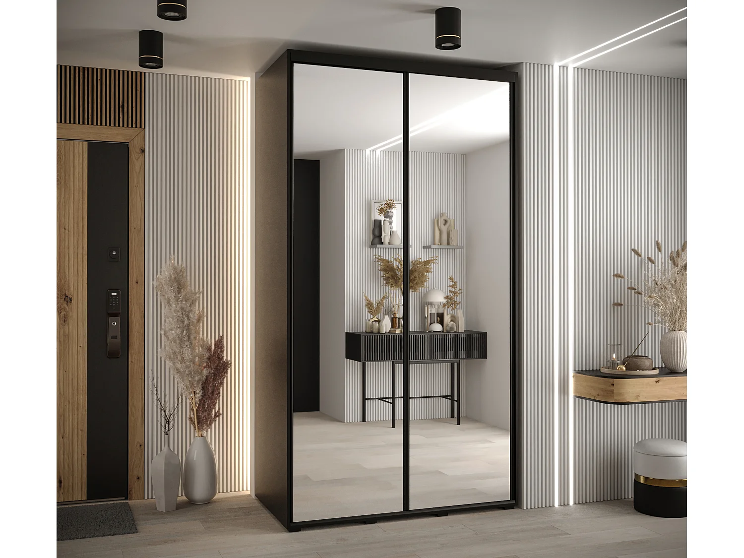 SCHWEBETÜRENSCHRANK DAVOS 2 235,2/140/60 2-türig (Schwarz/Schwarz/Schwarz)