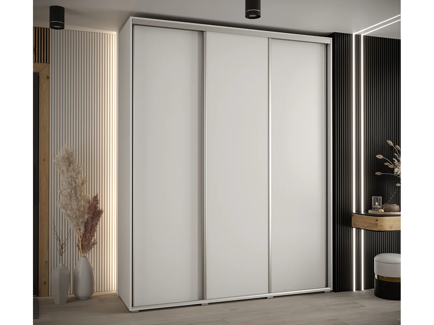 ARMOIRE DAVOS 1 À PORTES COULISSANTES 235,2/200/45 3 portes (Blanc/Blanc/Argent)