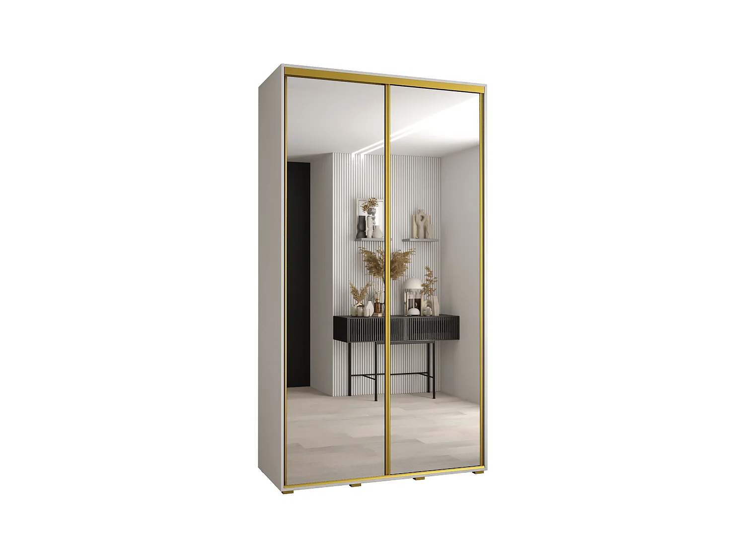 ARMOIRE DAVOS 2 À PORTES COULISSANTES 235,2/140/60 2 portes (Blanc/Blanc/Or)